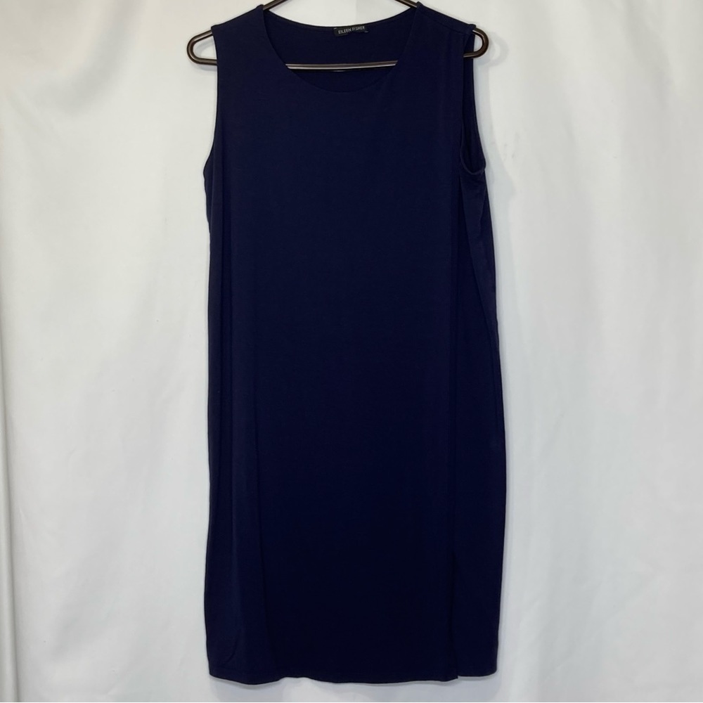 Eileen Fisher Navy Dress Medium Has a flap of material to make faux wrap neutral